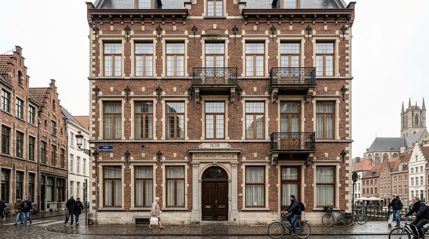 Exemple d’immeuble d’appartements à Gand avec façade classique
